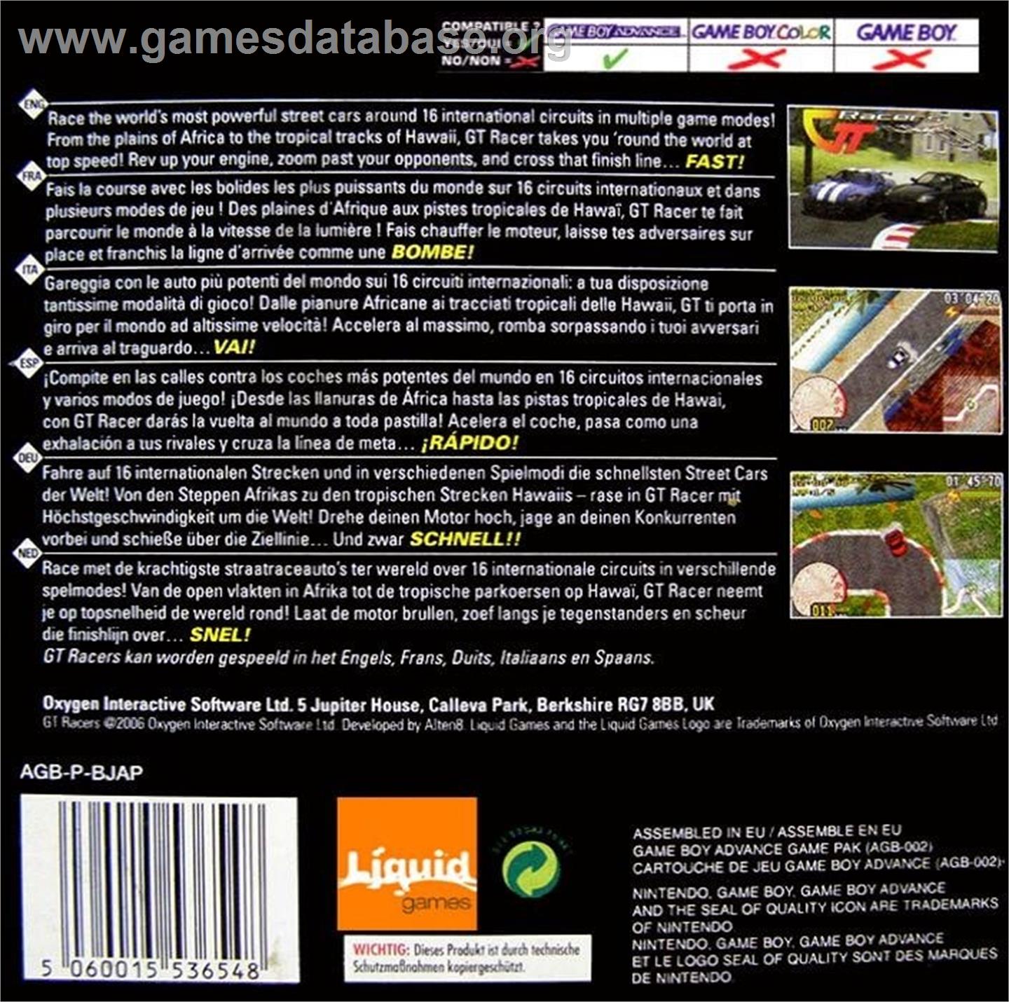 Gt Racers - Nintendo Game Boy Advance - Artwork - Box Back